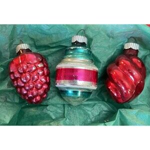 VTG Shiny Brite Mercury Glass Ornaments Lot 3 Pinecone Swirl Stripped Barrel USA